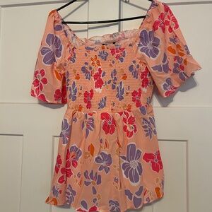 NWT Size 10 Bloomchic Floral Squareneck Frill Trim Shirred Blouse